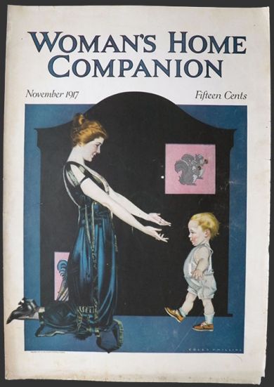 1917 Woman's Home Companion Cover ~ Baby Walks Toward Mom ~ Coles Phillips