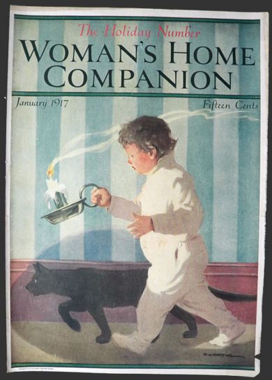 1917 Woman's Home Companion Cover ~ Child with Cat & Candle