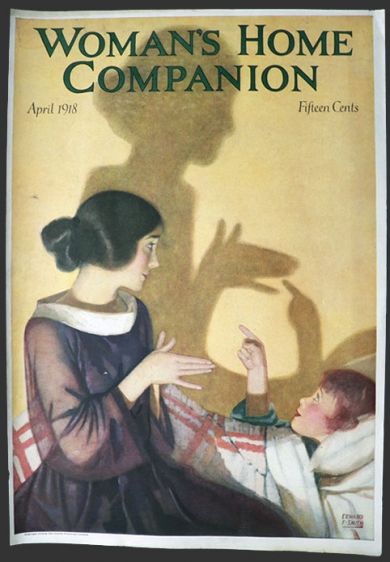 1918 Woman's Home Companion Cover ~ Mom Makes Hand Shadows