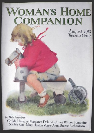 1918 Woman's Home Companion Cover ~ Child on Old Wooden Horse with Wheels