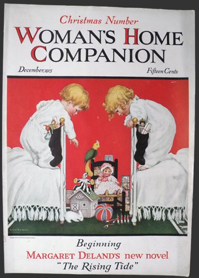 1915 Woman's Home Companion Cover ~ Young Twins Find Christmas Toys