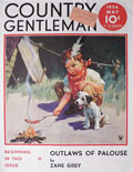1934 Country Gentleman Cover ~ Boy & Dog Cook Wieners Over Campfire