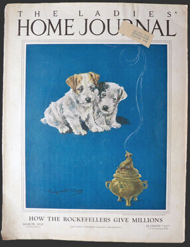 1925 Ladies Home Journal Cover ~ Terriers Fascinated By Old Incense Burner