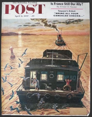 1957 Saturday Evening Post Cover ~ Man Enjoys Houseboat Living