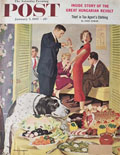 1957 Saturday Evening Post Cover ~ Dog Enjoys Food at Dinner Party