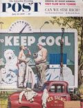 1957 Saturday Evening Post Cover ~ Men Sweat While Painting 
