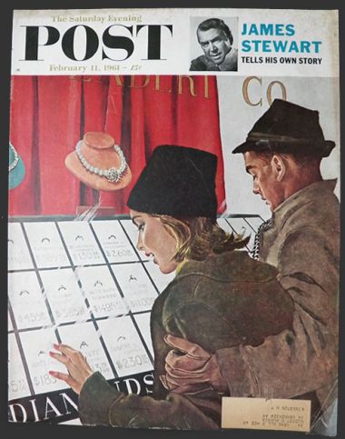 1961 Saturday Evening Post Cover ~ Couple Shops For Diamond RIngs
