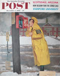 1960 Saturday Evening Post Cover ~ Lady Crossing Guard Applies Makeup