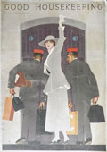 1916 Good Housekeeping Cover ~ Coles Phillips ~ Woman at Train Station