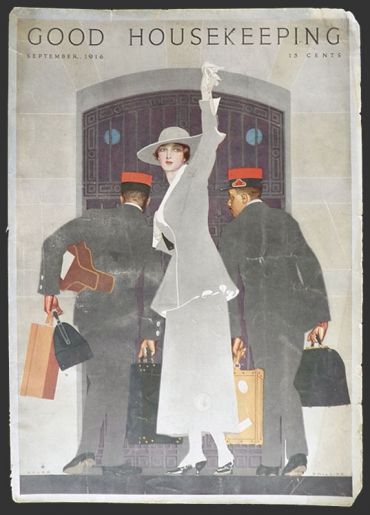 1916 Good Housekeeping Cover ~ Coles Phillips ~ Woman at Train Station