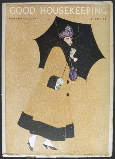 1917 Good Housekeeping Cover ~ Coles Phillips ~ Fadeaway Lady with Umbrella