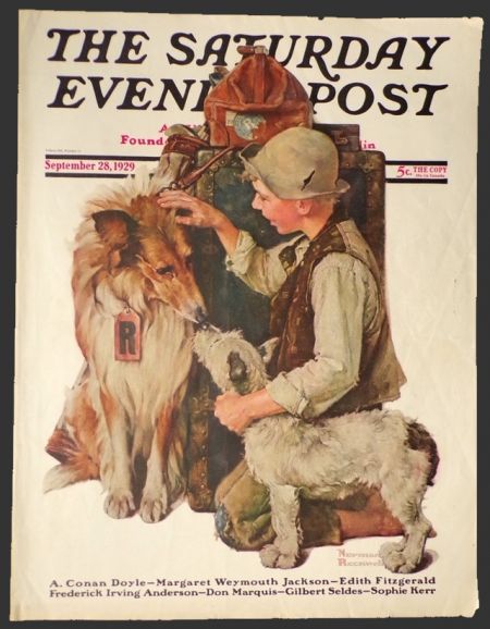 1929 Saturday Evening Post Cover ~ Boy with Collie & Terrier ~ Normal Rockwell