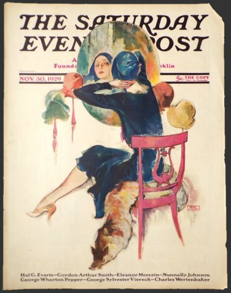 1929 Saturday Evening Post Cover ~ John LaGatta Woman with Fox Wrap