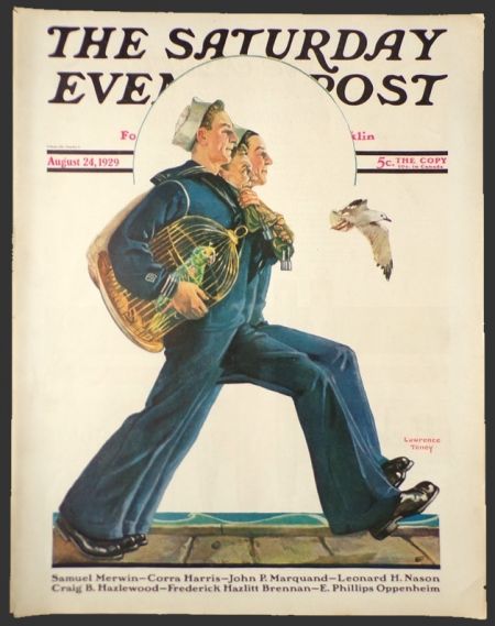 1929 Saturday Evening Post Cover ~ Sailors with Parrot