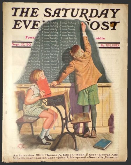 1930 Saturday Evening Post Cover ~ Boy is Late to School