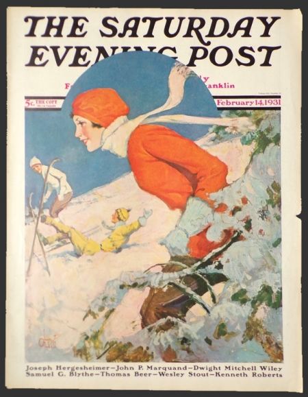 1931 Saturday Evening Post Cover ~ People Skiing