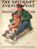 1930 Saturday Evening Post Cover ~ Dad Sleds with Son, Dog