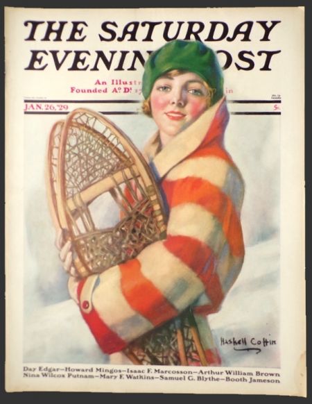 1929 Saturday Evening Post Cover ~ Woman with Snowshoes