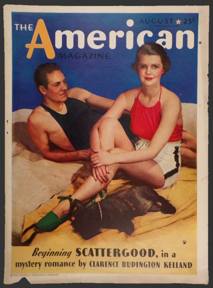 1934 The American Magazine Cover ~ Beach Couple with Scottie Dog