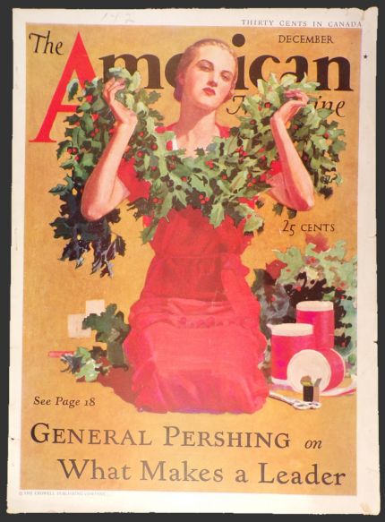 1932 The American Magazine Cover ~ Woman with Christmas Holly