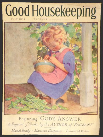 1933 Good Housekeeping Magazine Cover ~ Child Strings Peas