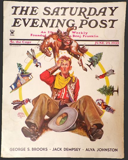 1935 Saturday Evening Post Cover ~ Bronco Rider Sees Stars