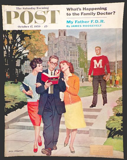 1959 Saturday Evening Post Cover ~ College Gals Choose the Nerd