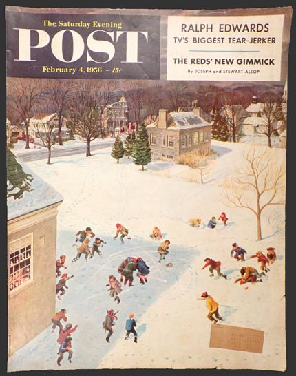 1956 Saturday Evening Post Cover ~ Huge Snowball Fight