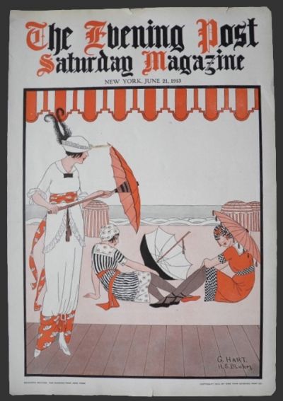 1913 Evening Post Magazine Cover ~ Beach Scene