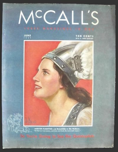 1937 McCall's Magazine Cover ~ Kirsten Flagstad as Brunnhilde