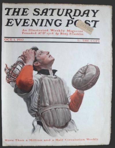 1910 Saturday Evening Post Cover ~ Baseball Catcher