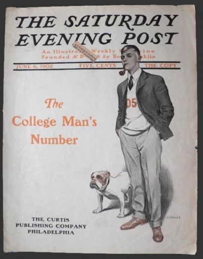 1903 Saturday Evening Post Cover ~ College Guy with Bulldog