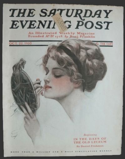 1910 Saturday Evening Post Cover ~ Harrison Fisher ~ Woman Applies Lipstick