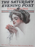 1910 Saturday Evening Post Cover ~ Harrison Fisher ~ Woman with Rose