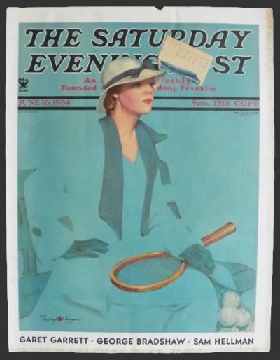 1934 Saturday Evening Post Cover ~ Penrhyn Stanlaws ~ Tennis Woman