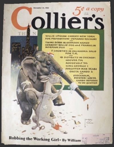1932 Collier's Magazine Cover ~ Political Elephant & Donkey