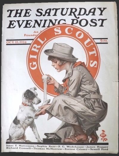 1924 Saturday Evening Post Cover ~ Leyendecker Girl Scout Bandages Dog