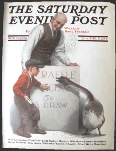 1924 Saturday Evening Post Cover ~ Boy Wins Goose in a Raffle