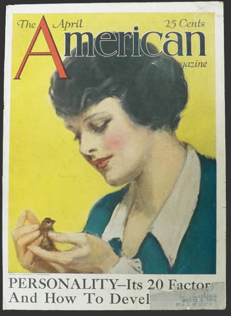 1924 American Magazine Cover ~ Woman & Baby Bird ~ Clarence Underwood