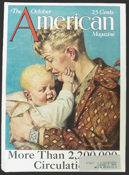 1924 American Magazine Cover ~ Dad Comforts Crying Baby