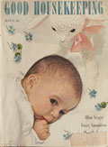 1946 Good Housekeeping Magazine Cover ~ Baby with Toy Lamb