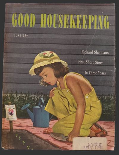 1946 Good Housekeeping Magazine Cover ~ Girl Plants Seeds