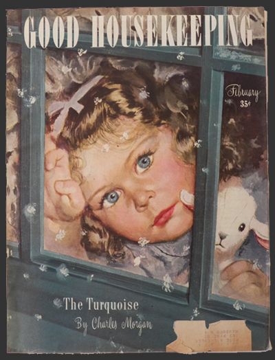 1946 Good Housekeeping Magazine Cover ~ Child Watches Snowflakes
