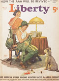 1937 Liberty Magazine Cover ~ Boy Scout Sews Patch on Uniform