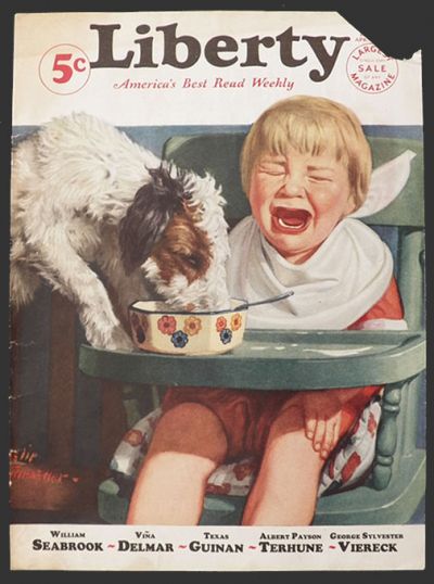 1932 Liberty Magazine Cover ~ Dog Eats Child's Food