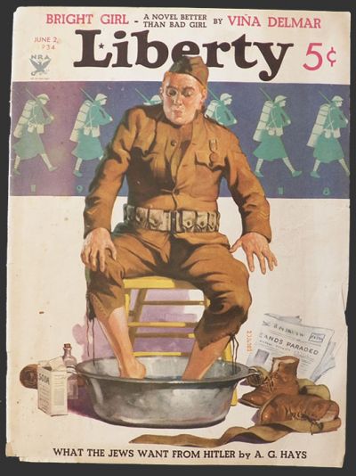 1934 Liberty Magazine Cover ~ WWI Victory Parade Soldier Soaks Feet