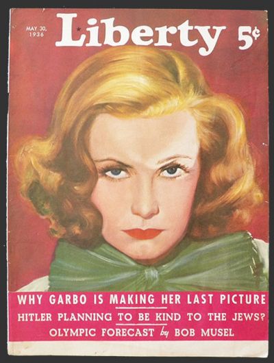 1936 Liberty Magazine Cover ~ Greta Garbo ~ Victor Tchetchet