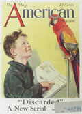 1925 American Magazine Cover ~ Boy Teaches Macaw Parrot to Talk
