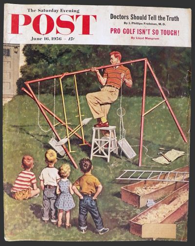 1956 Saturday Evening Post Cover ~ Dad Struggles with Jungle Jim