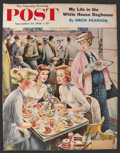 1956 Saturday Evening Post Cover ~ Young Women Eat Fattening Food